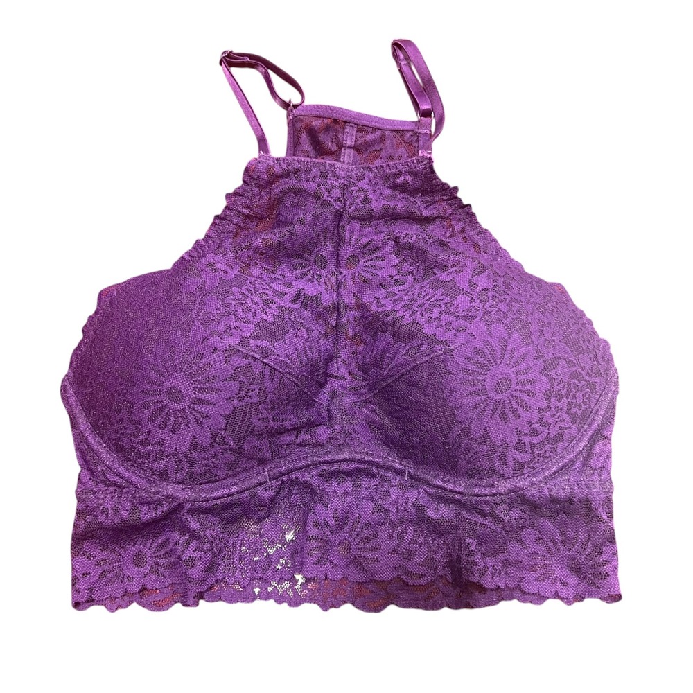 NWT PINK Victoria's Secret Purple Floral Lace High Neck Push Up Bralette Size S